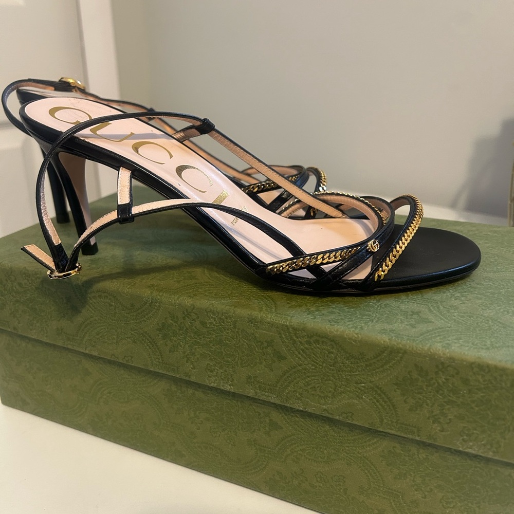 Gucci Black and Gold Chain Heels - Picture 9 of 10